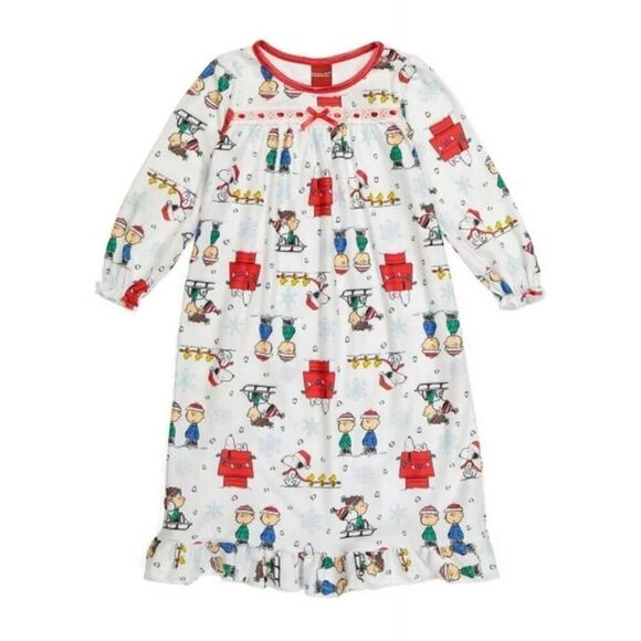 Peanuts Snoopy Charlie Brown Kids Girls 8 Holiday Flannel Nightgown - Picture 1 of 6
